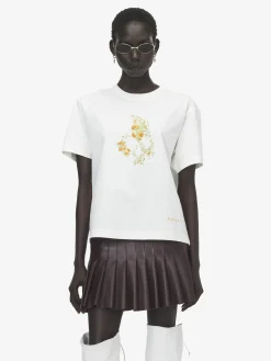 T-shirt Skull floreale da Donna in Avorio