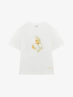 T-shirt Skull floreale da Donna in Avorio